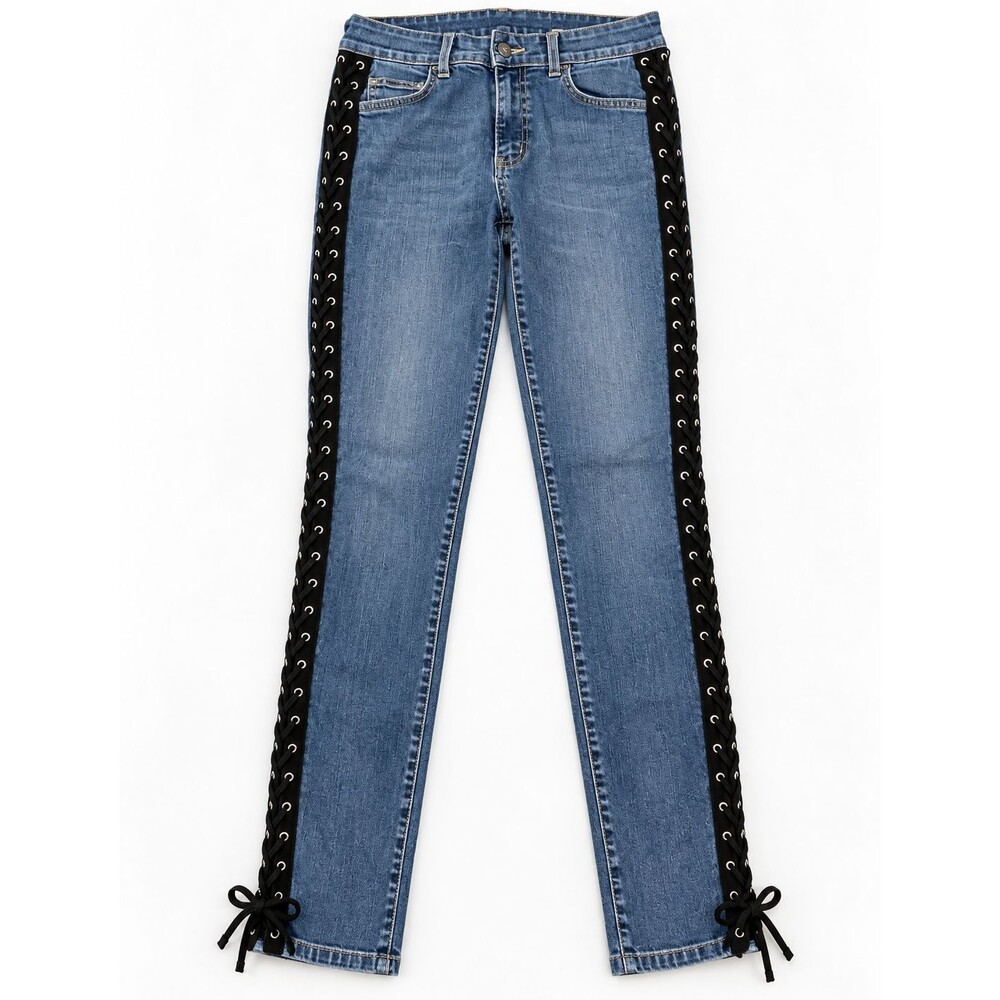 Vintage Carmar Y2K Jeans Size 27 Lace-Up Side Panel Blue Denim Black Grommet LA